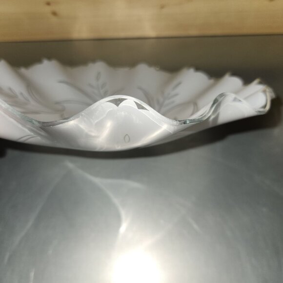 Vintage MCM Frosted Glass Ceiling Light Shade with Etched Leaf Design EUC 12" - Picture 5 of 5